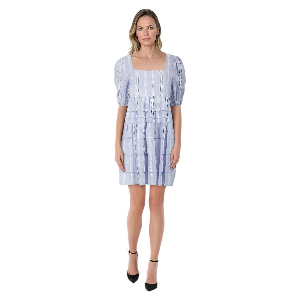 Maje Blue Embroidered Stripe Tiered Mini Dress Size XL