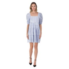 Maje Blue Embroidered Stripe Tiered Mini Dress Size XL
