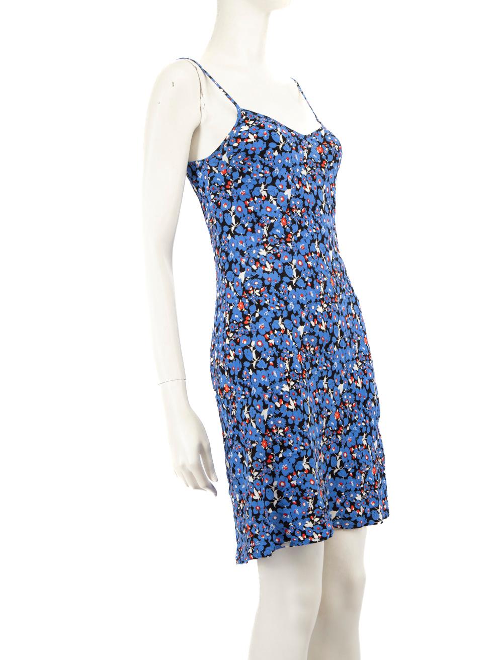 CONDITION is Very good. Minimal wear to the dress is evident, the internal brand label is discoloured on this used Maje designer resale item.
 
 Details
 Blue
 Polyester
 Dress
 Floral print
 Sleeveless
 Mini
 Adjustable shoulder straps
 
 
 Made in