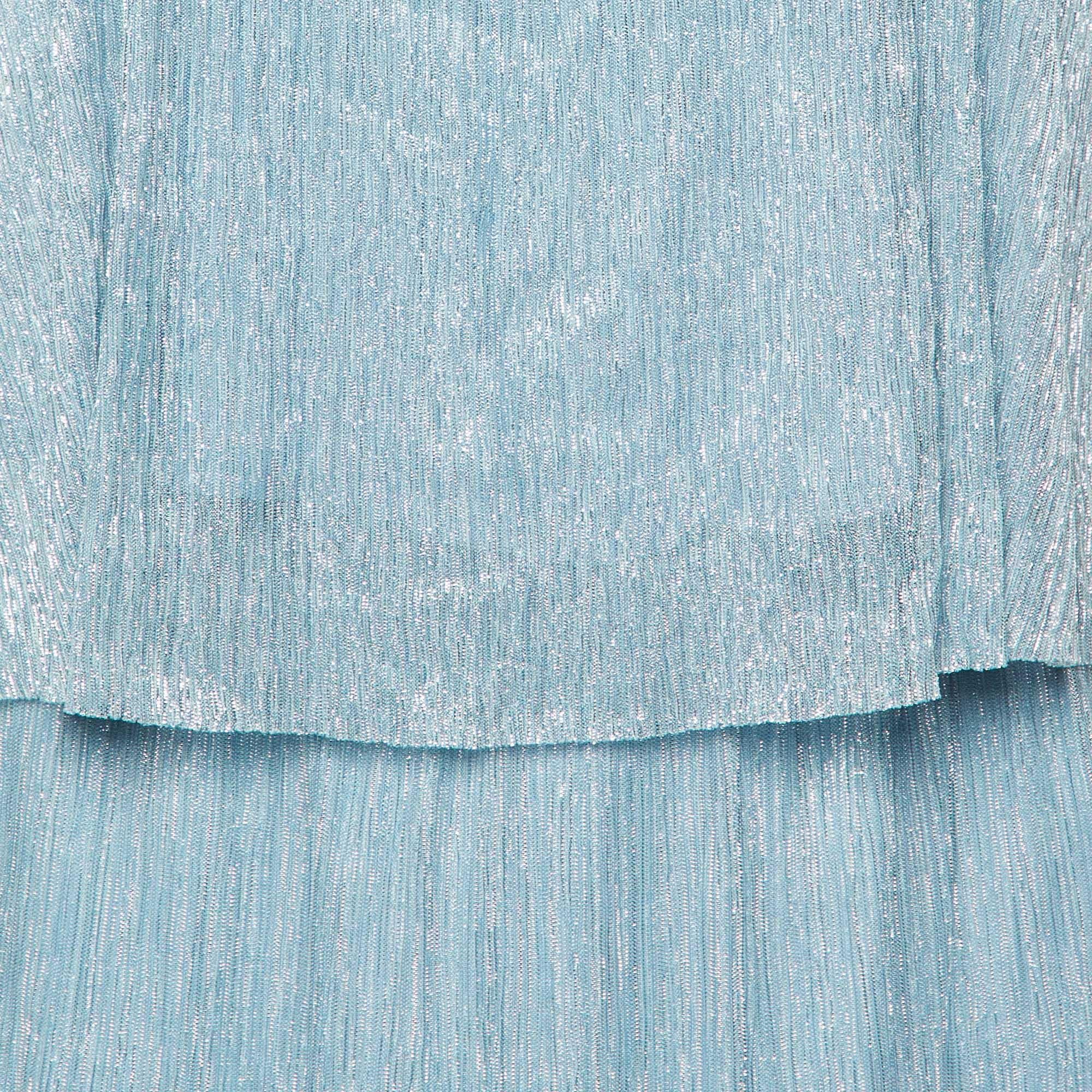 Maje Blue Lurex Knit Skirt Top Set L/M In Good Condition For Sale In Dubai, Al Qouz 2
