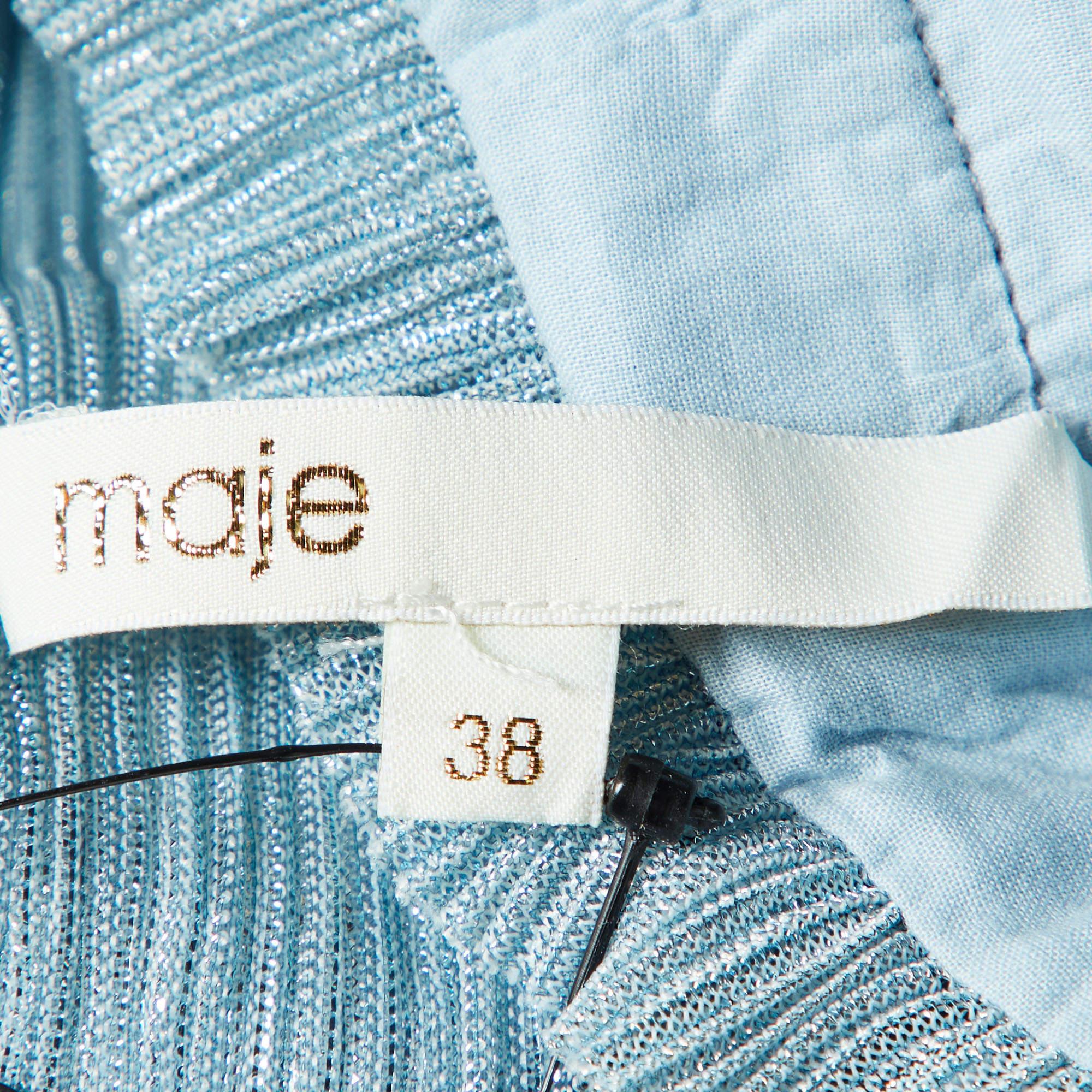 Women's Maje Blue Lurex Knit Skirt Top Set L/M For Sale