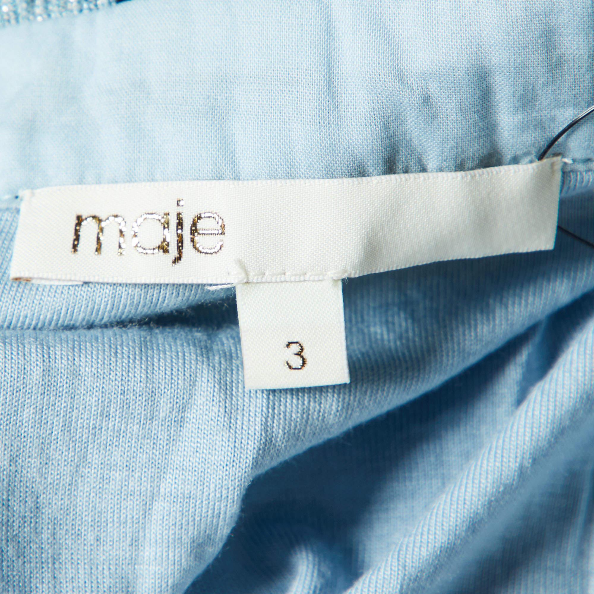 Maje Blue Lurex Knit Skirt Top Set L/M For Sale 1