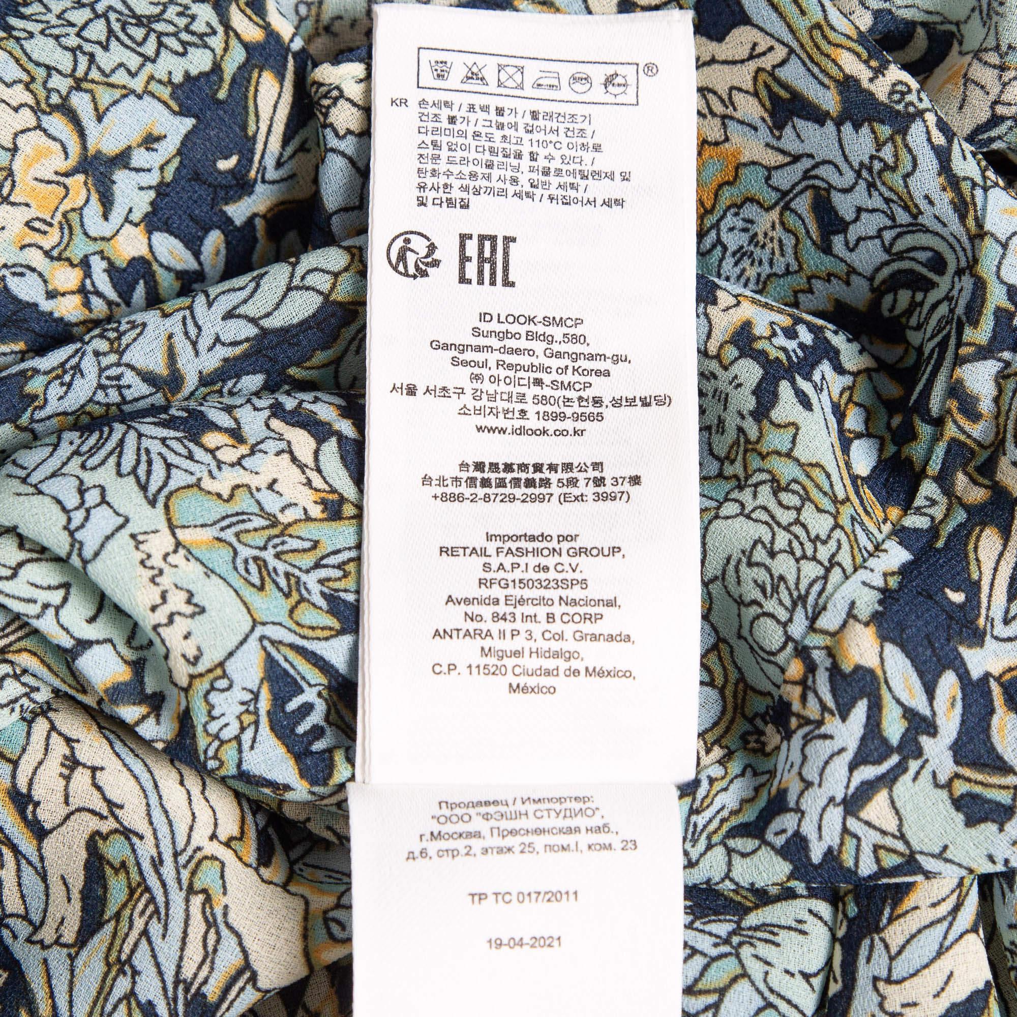 Maje Blue Printed Crepe Neck Tie-Up Mini Dress XS For Sale 2