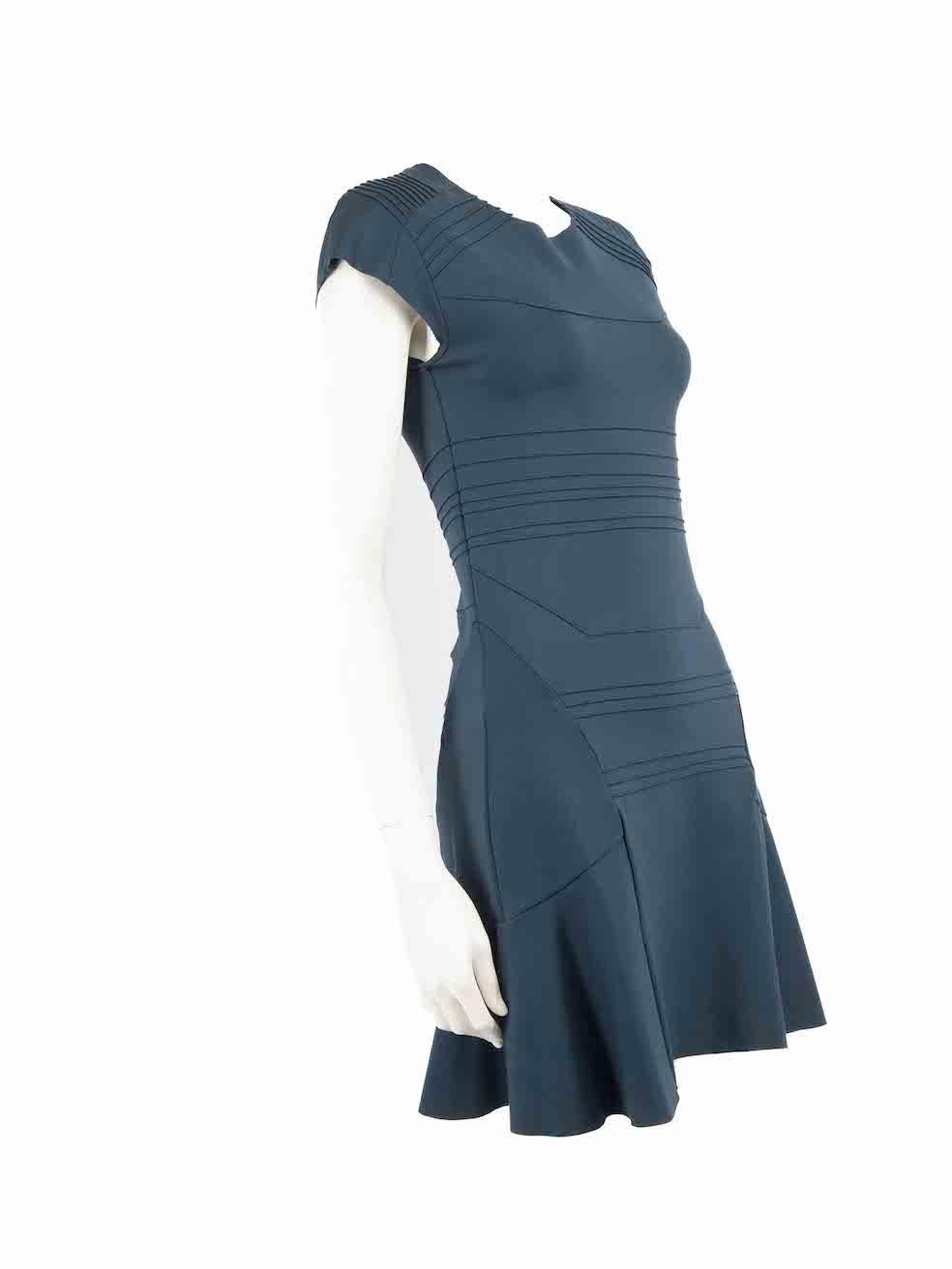 CONDITION is Very good. Minimal wear to dress is evident. Two small marks to the front of the dress near the waist and hem on this used Maje designer resale item.
 
 Details
 Blue
 Viscose
 Dress
 Short cap sleeves
 Mini
 Flared hem
 Round neck
