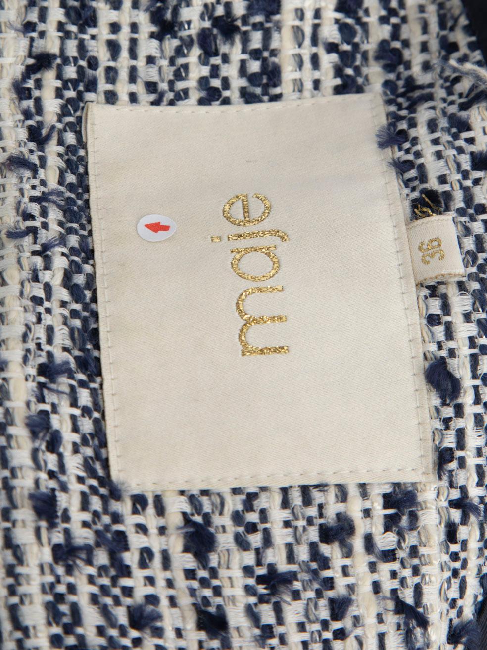 Maje Blue Tweed Beaded Trim Jacket Size S In Good Condition For Sale In London, GB