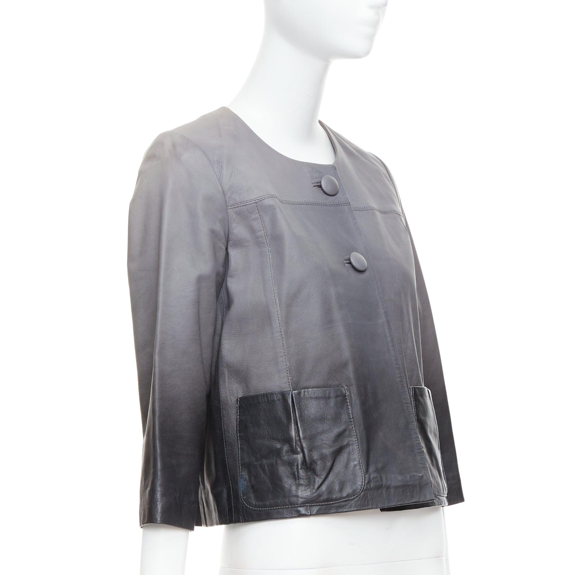 Black MAJE Bokio grey black ombre lambskin leather flare jacket FR1 For Sale