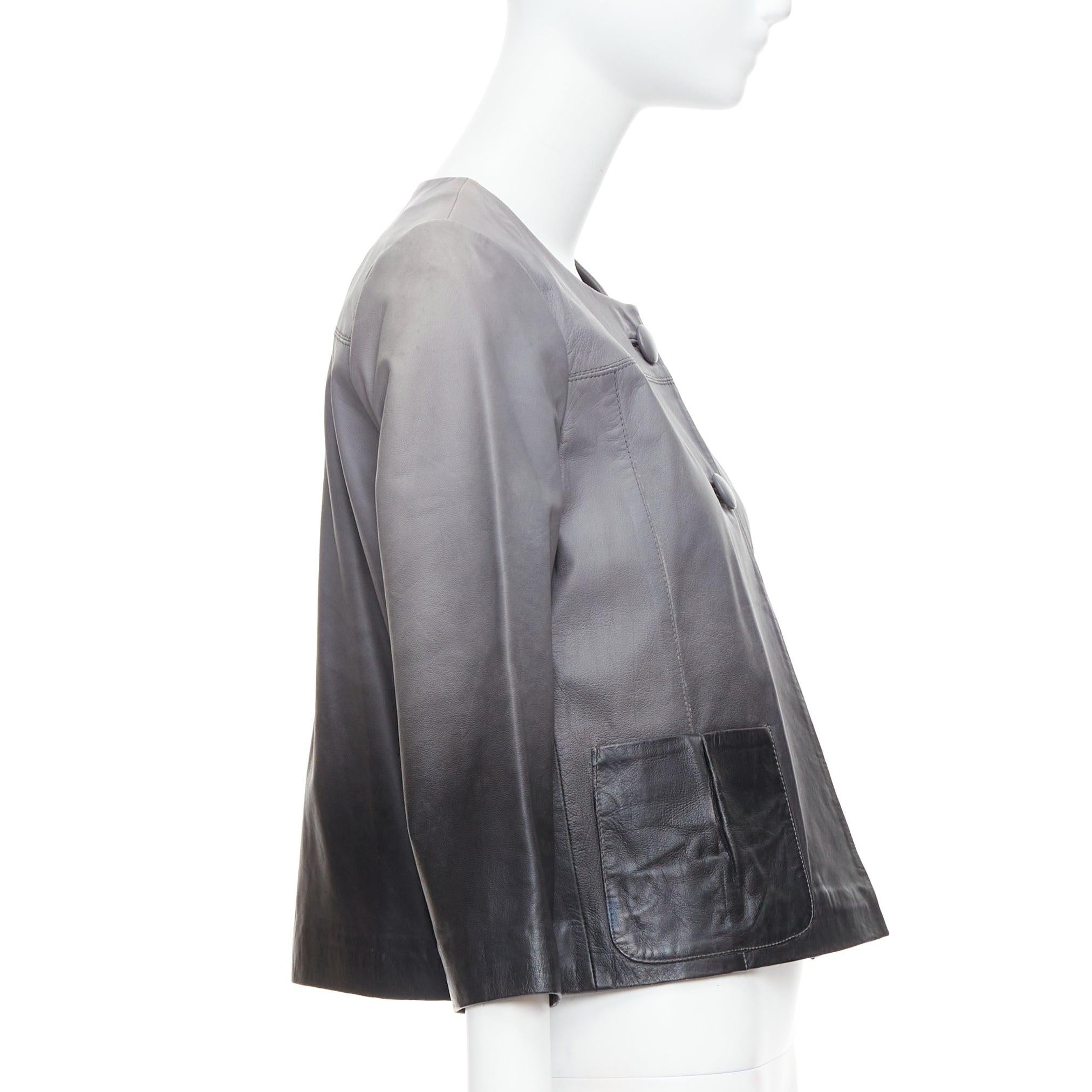 MAJE Bokio grey black ombre lambskin leather flare jacket FR1 In Good Condition For Sale In Hong Kong, NT