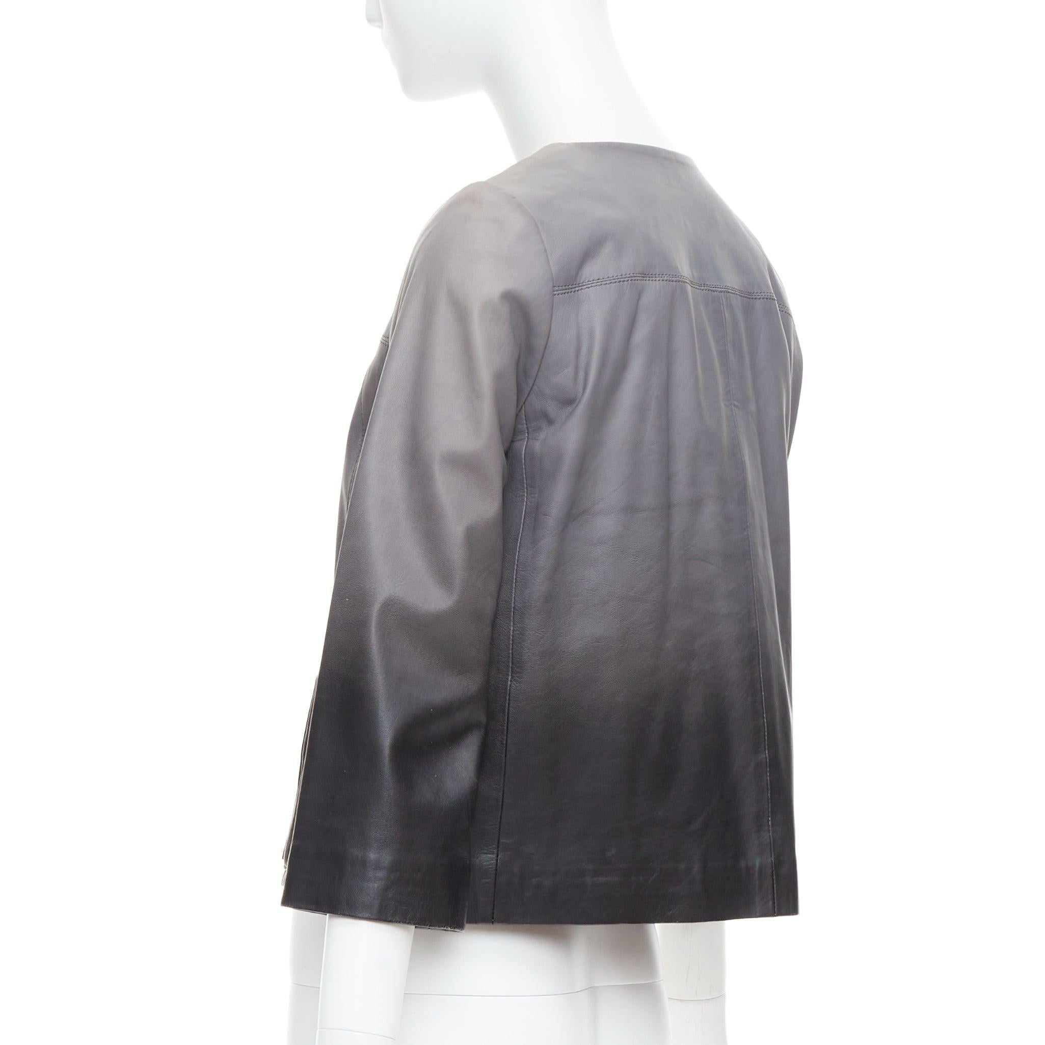 MAJE Bokio grey black ombre lambskin leather flare jacket FR1 For Sale 1