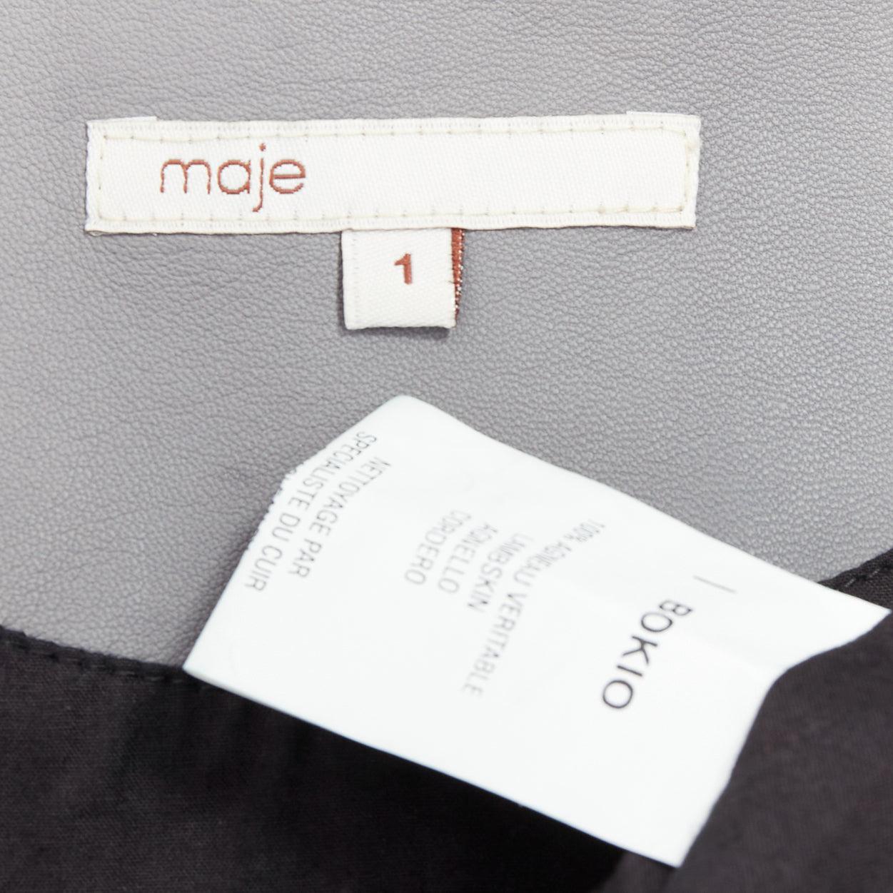 MAJE Bokio grey black ombre lambskin leather flare jacket FR1 For Sale 3