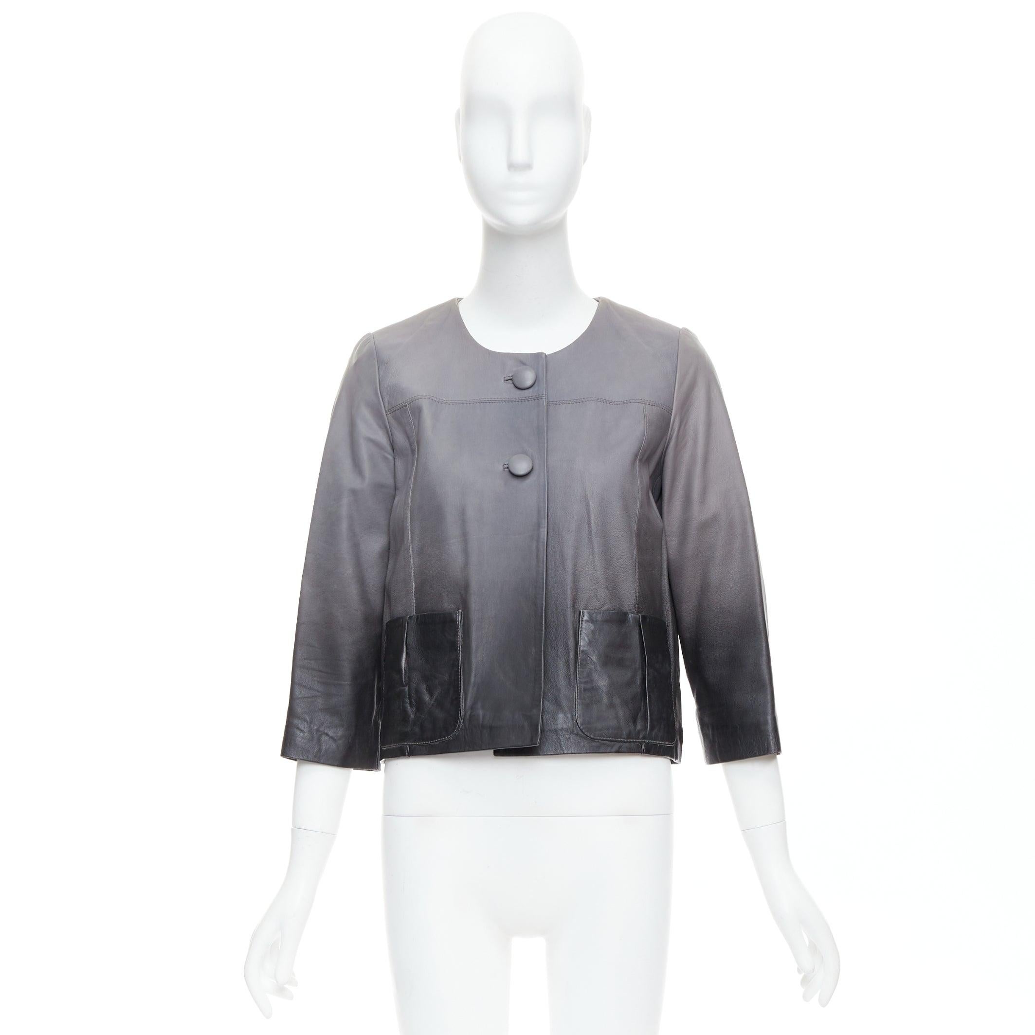 MAJE Bokio grey black ombre lambskin leather flare jacket FR1 For Sale 4