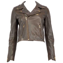Maje Brown Leather Short Biker Jacket Size M
