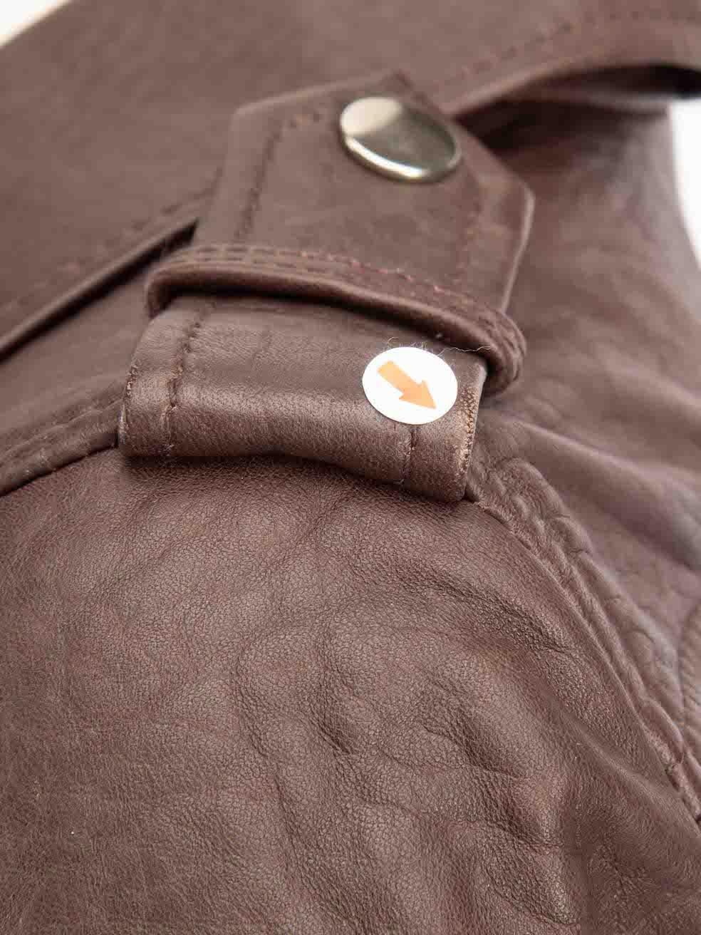Women's Maje Brown Leather Zipped Biker Jacket Size L For Sale