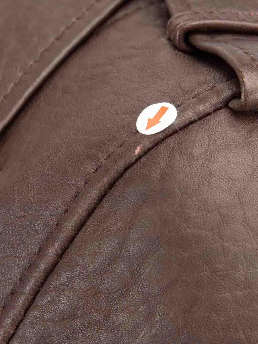 Maje Brown Leather Zipped Biker Jacket Size L For Sale 1