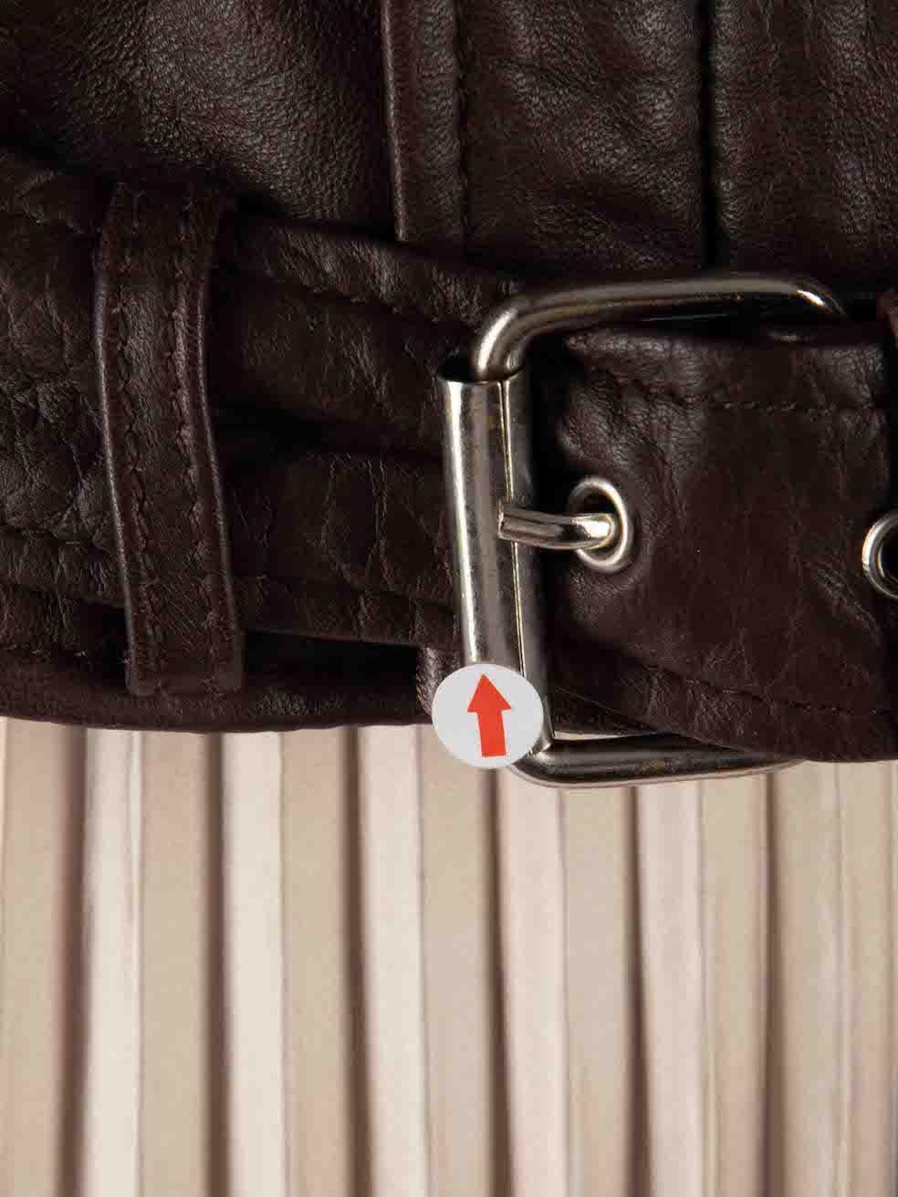 Maje Brown Leather Zipped Biker Jacket Size L For Sale 3