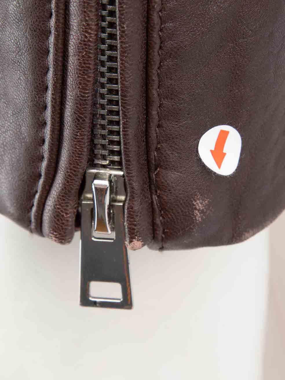 Maje Brown Leather Zipped Biker Jacket Size L For Sale 4