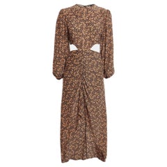 Maje Brown Paisley Print Silk Blend Cut-Out Ruched Maxi Dress S