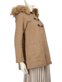 Maje Brown Racoon Fur Trim Hood Coat Size S