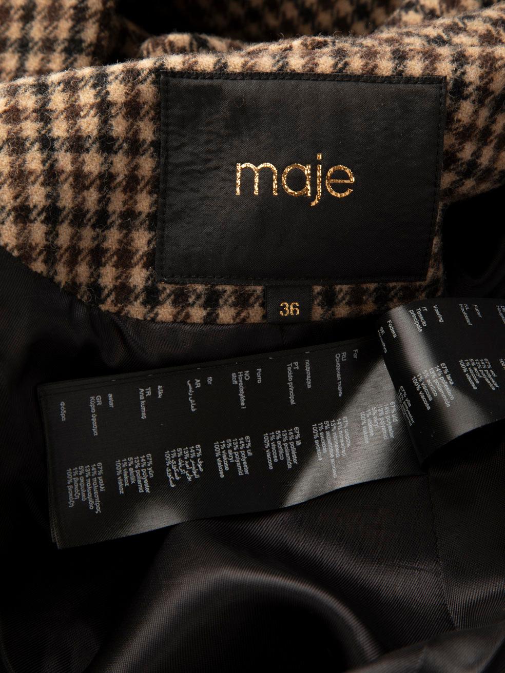 Manteau mi-long en laine pied-de-poule Brown Maje Taille S Bon état à London, GB