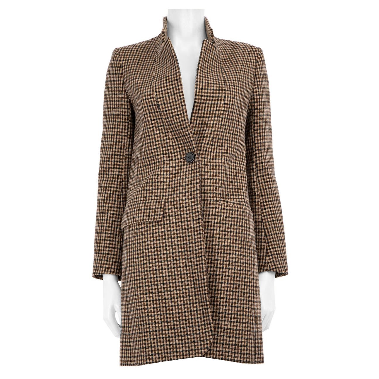 Manteau mi-long en laine pied-de-poule Brown Maje Taille S