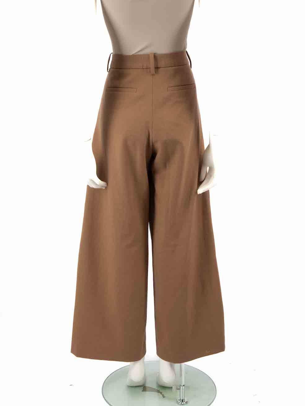 Maje Brown Wool Wide Leg Trousers Size L In Good Condition For Sale In London, GB