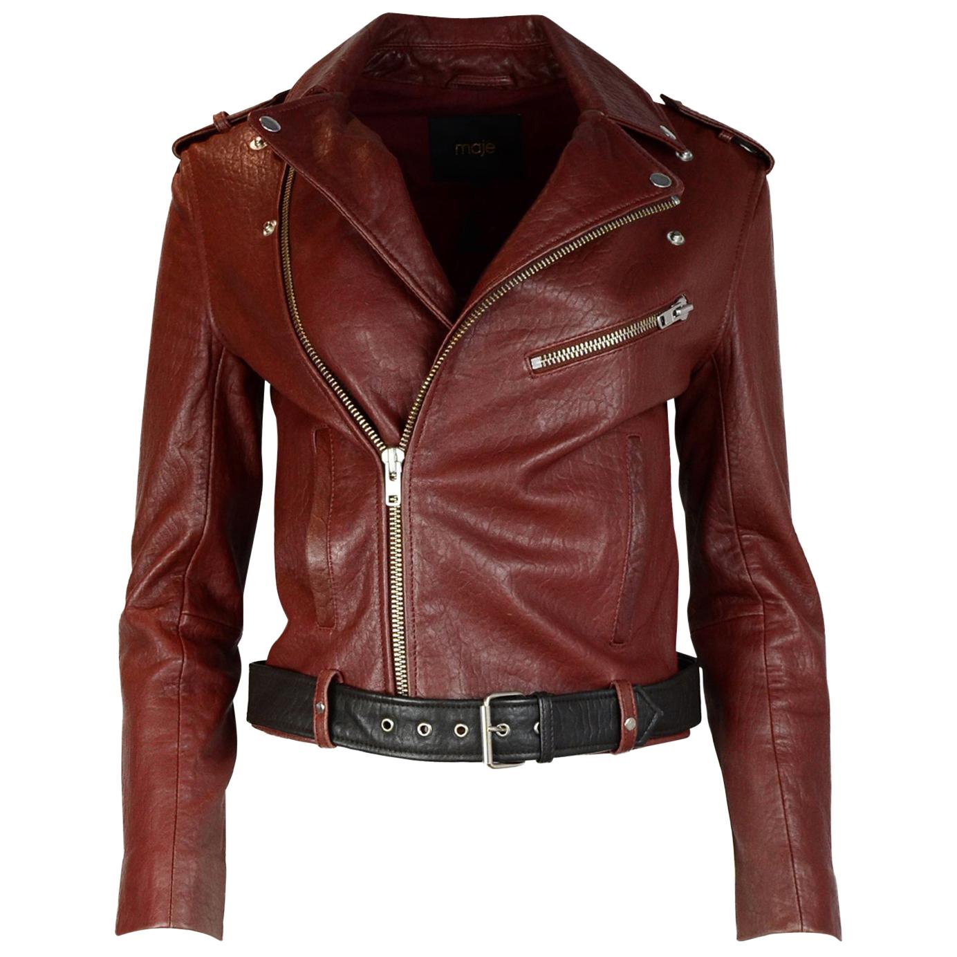 Maje burgundy leather jacket online