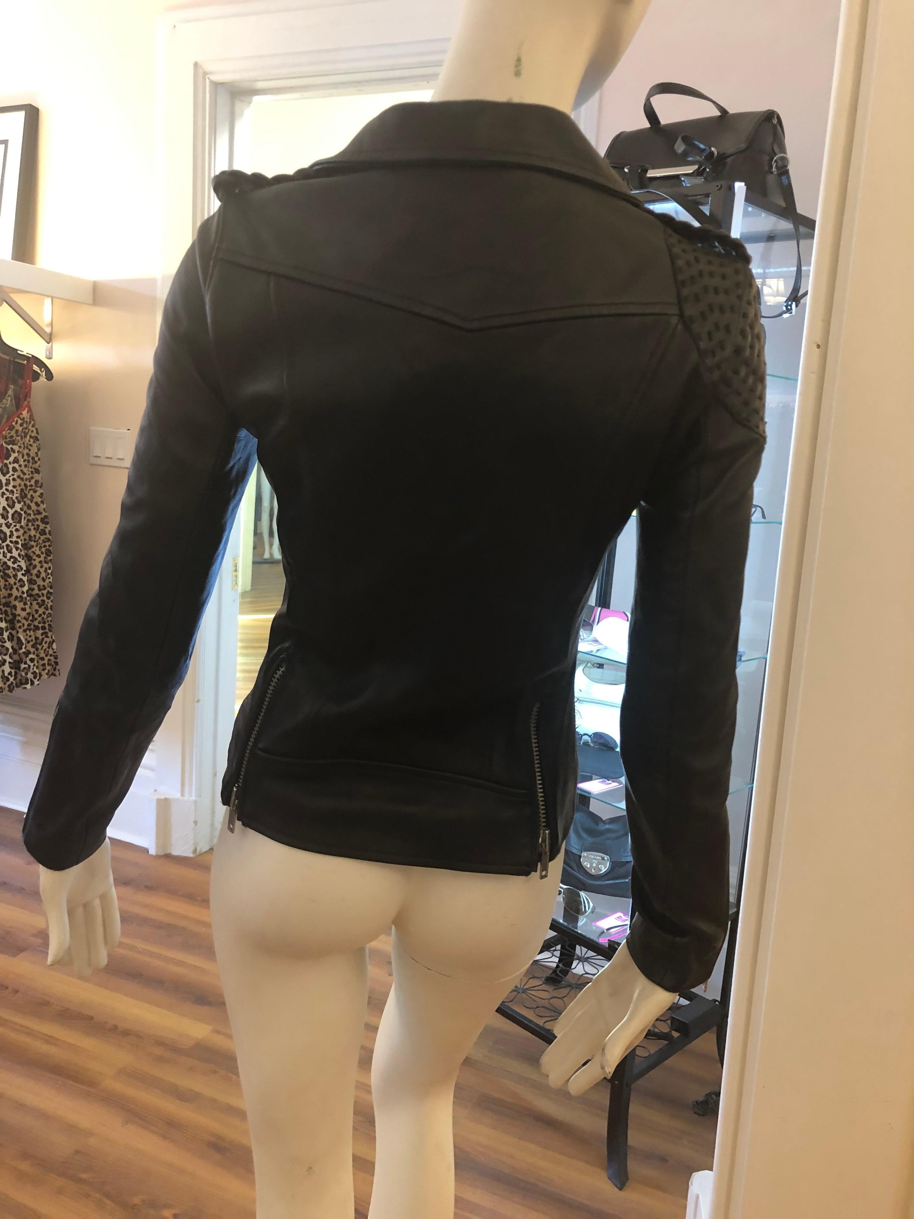 MAJE Buttery Soft Black Leather Jacket w/Woven Leather Shoulders (S) New W/T In Excellent Condition In Port Hope, ON
