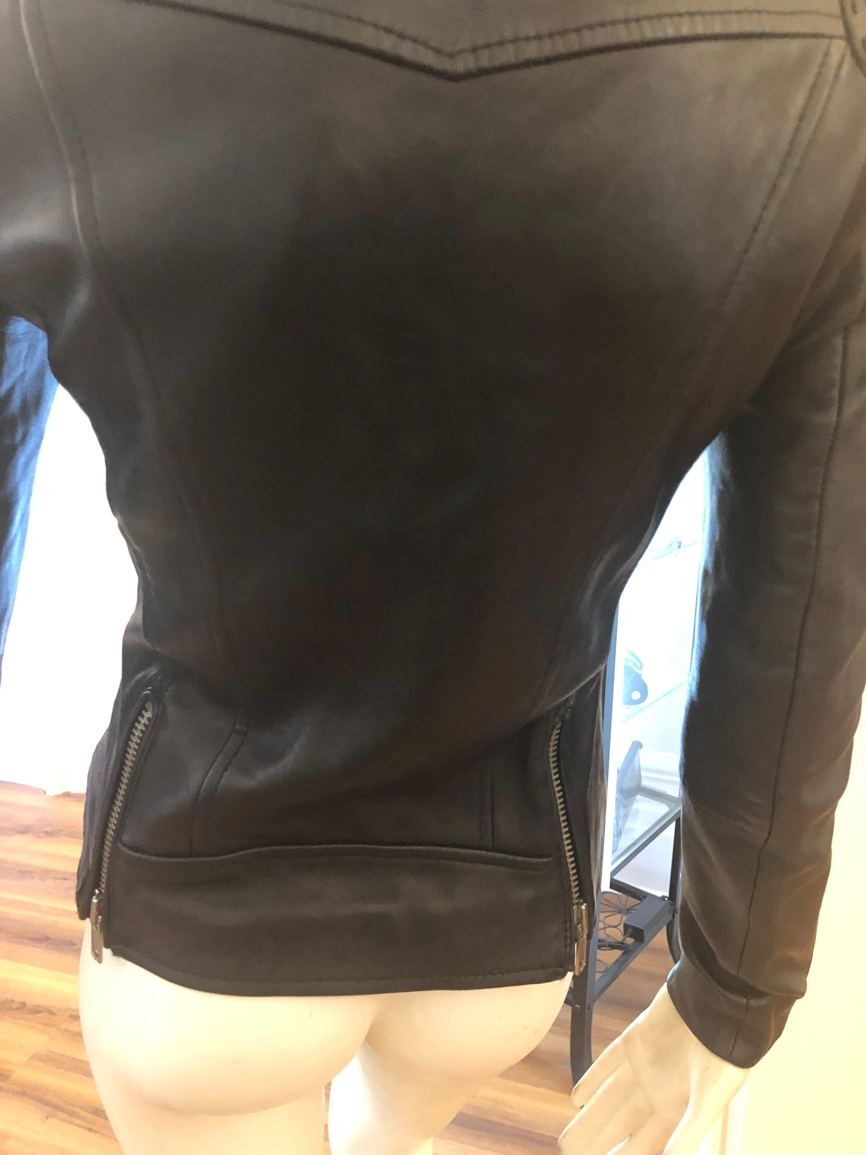 Women's MAJE Buttery Soft Black Leather Jacket w/Woven Leather Shoulders (S) New W/T