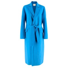 Maje Cerulean Blue Wool blend Belted Single Breasted Coat - Size US6