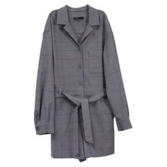 Maje Jumpsuit mit Gürtel und Karomuster aus grauer Wolle