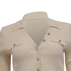 Cardigan Maje con colletto in maglia a coste, in viscosa color crema