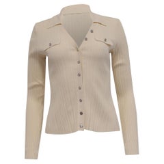 Cardigan Maje con colletto in maglia a coste, in viscosa color crema