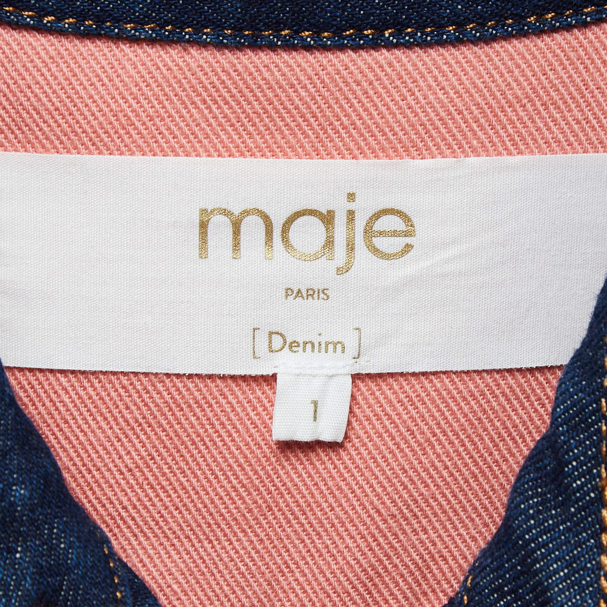 Maje Colorblocked Denim Buttoned Short Dress S In Good Condition For Sale In Dubai, Al Qouz 2