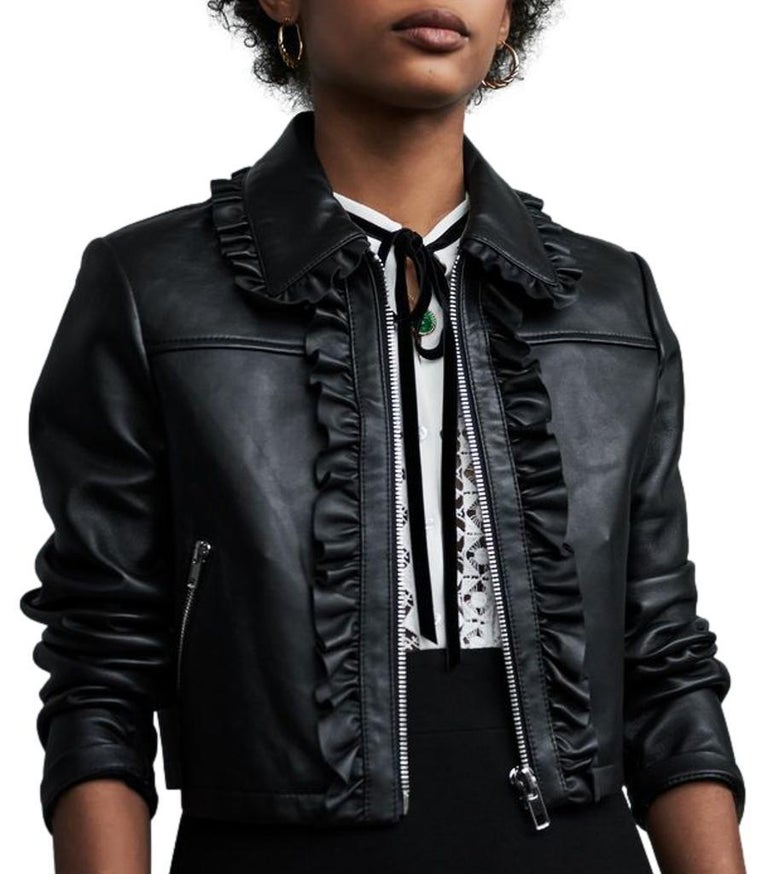 Maje Blouson motard en cuir a volants. sur 1stDibs blouson cuir maje maje blouson cuir