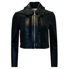 Maje Cropped Ruffled Leather Biker Jacket.