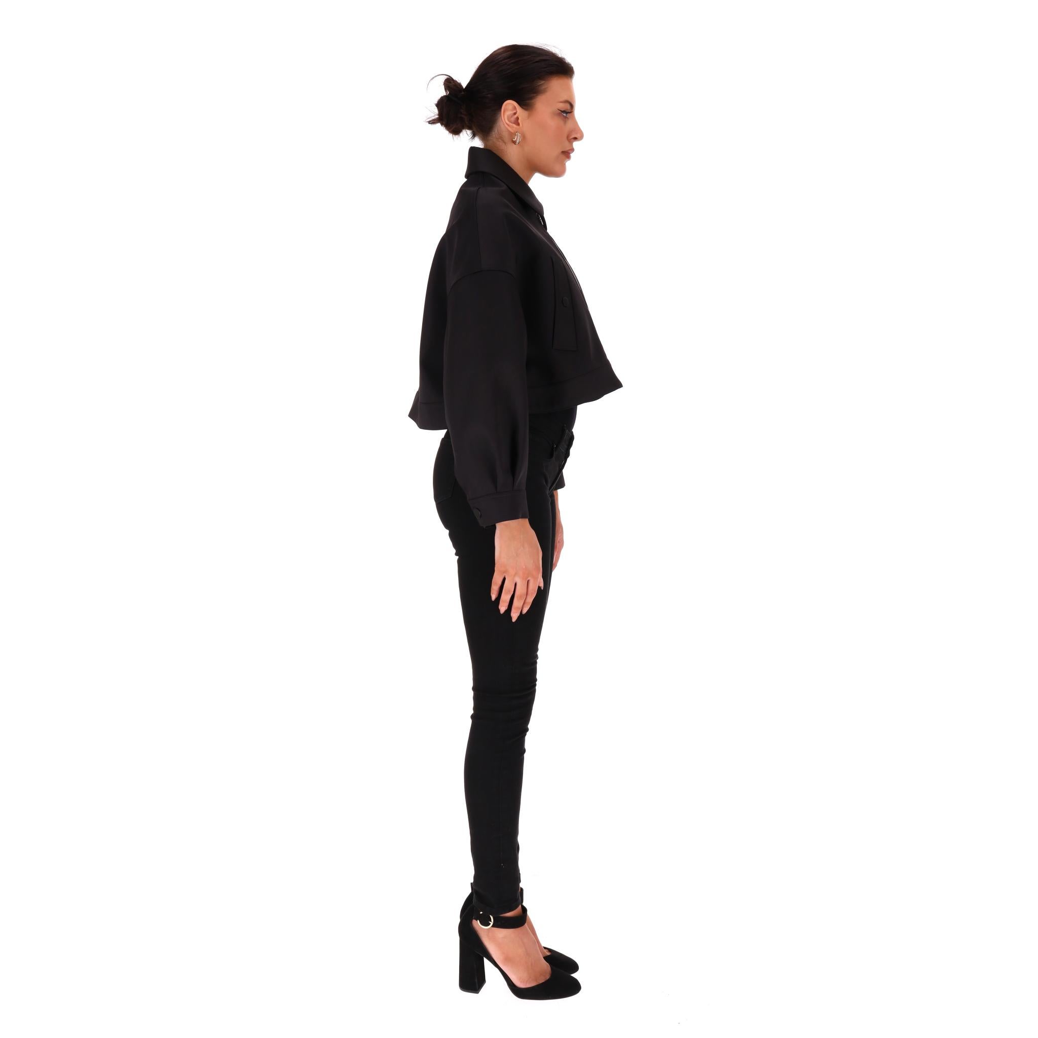 Black Maje Cropped Satin Jacket For Sale