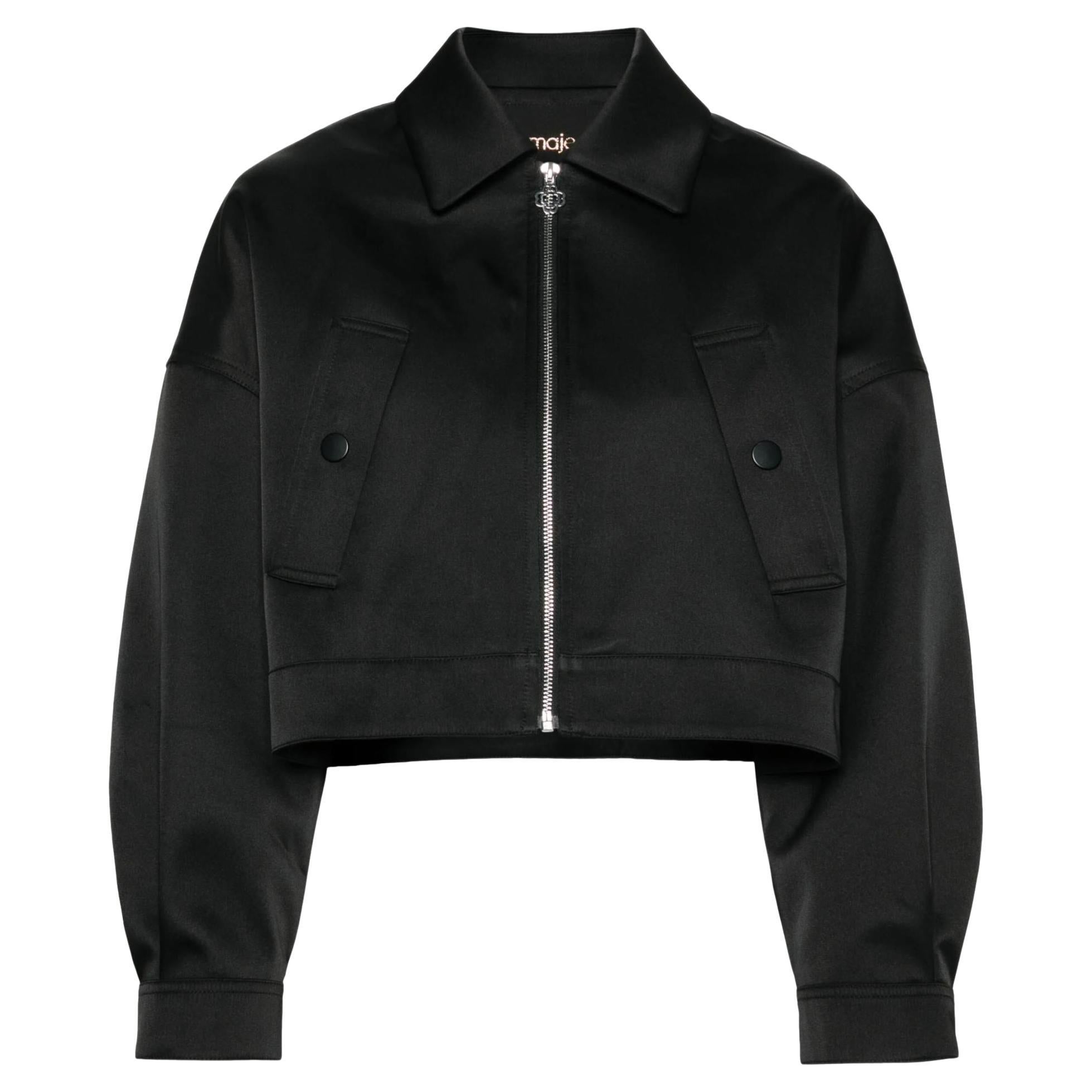 Maje Cropped Satin Jacket For Sale