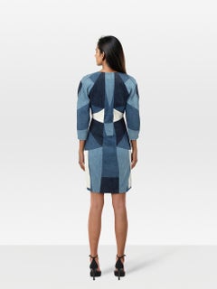 Maje Denim Patchwork V Neck Dress Size S