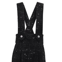 Maje: Verzierte Tweed-Latzhose mit weitem Bein aus schwarzer Baumwolle