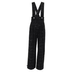 Maje: Verzierte Tweed-Latzhose mit weitem Bein aus schwarzer Baumwolle