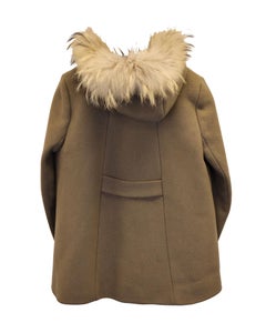 Maje Fur-Trimmed Duffle Coat in Olive Wool