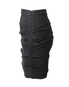 Maje Gathered Glittery Mini Skirt in Metallic Black Polyester