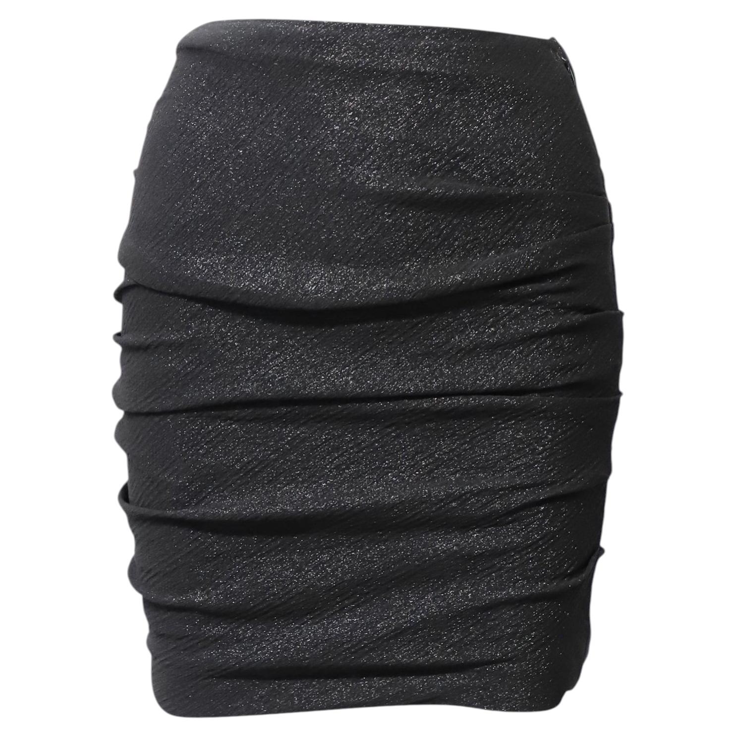 Pre-owned Maje Gathered Glittery Mini Skirt In Metallic Black Polyester
