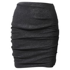Maje Gathered Glittery Mini Skirt in Metallic Black Polyester