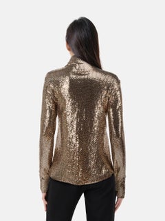 Maje Gold Metallic Long Sleeve Top Size L