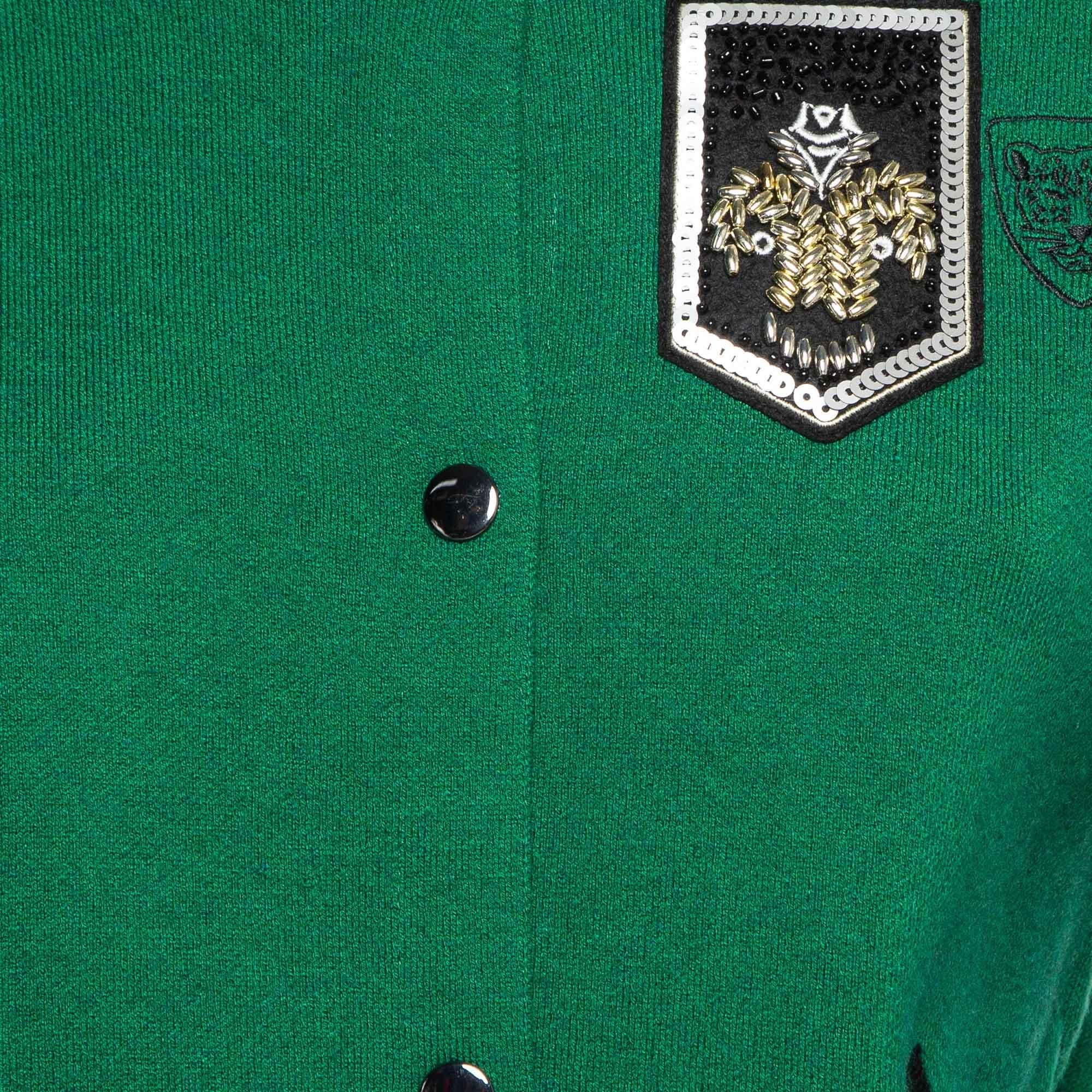 Maje Green/Black Embellished Knit Button Fornt Bomber Jacket M. Excellent état à Dubai, Al Qouz 2