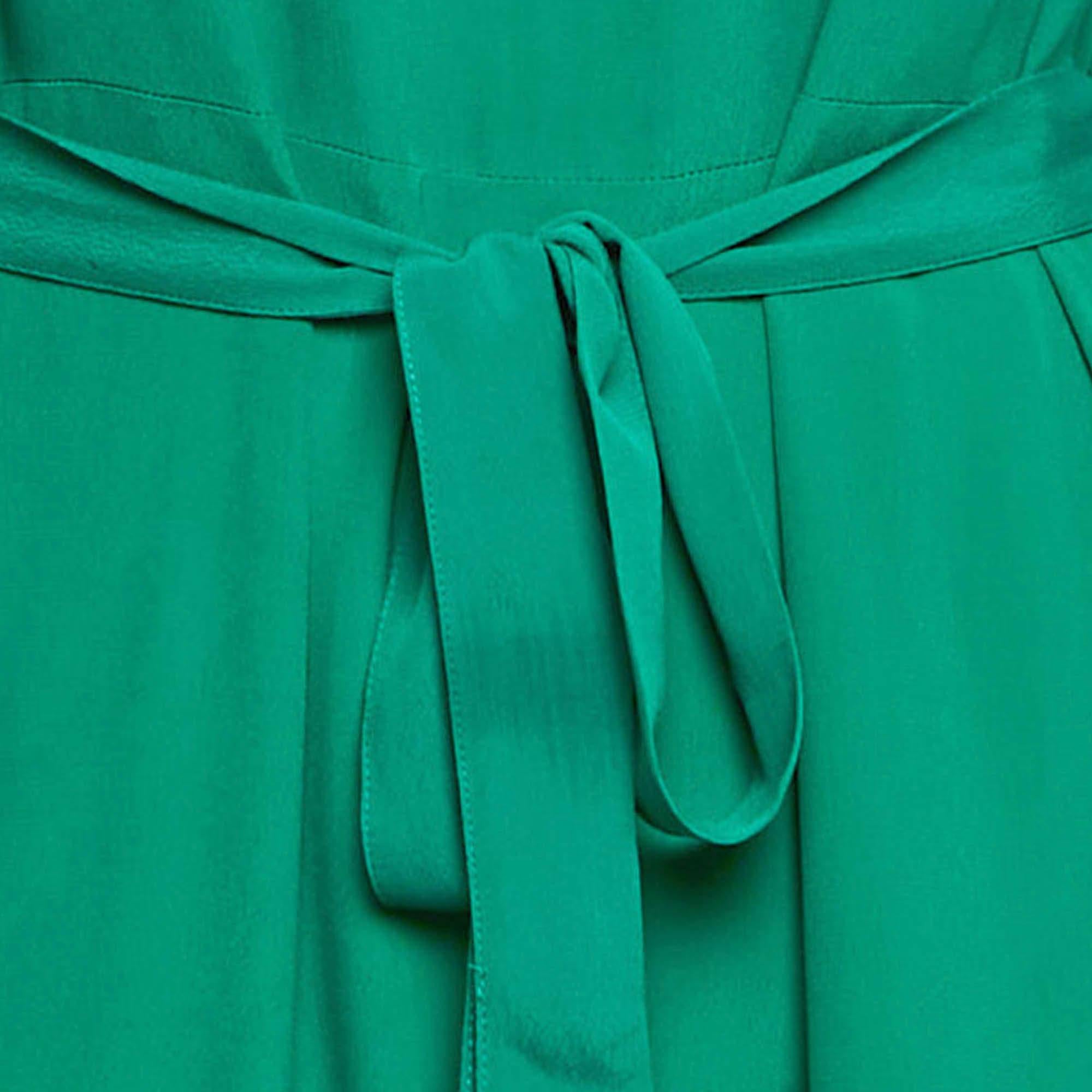 Maje Green Crepe Asymmetric Flared Short Dress S In Excellent Condition In Dubai, Al Qouz 2