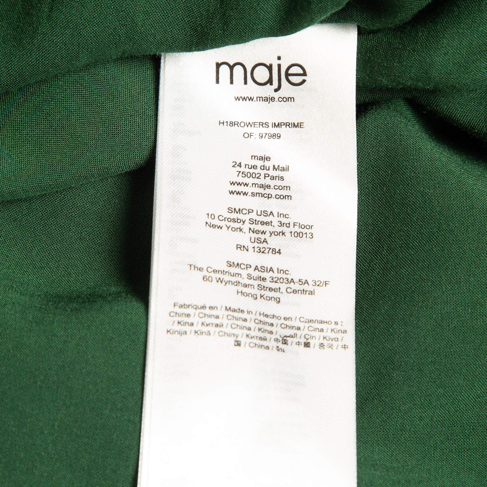 Maje Green Floral Print Lace Trim Crepe Asymmetric Midi Dress M For Sale 1