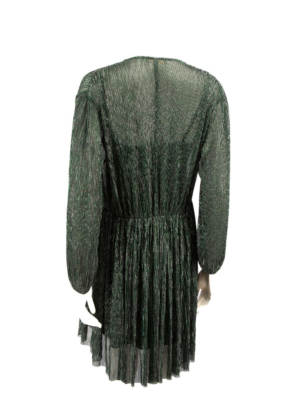 Black Maje Green Metallic V-Neck Dress Size L For Sale