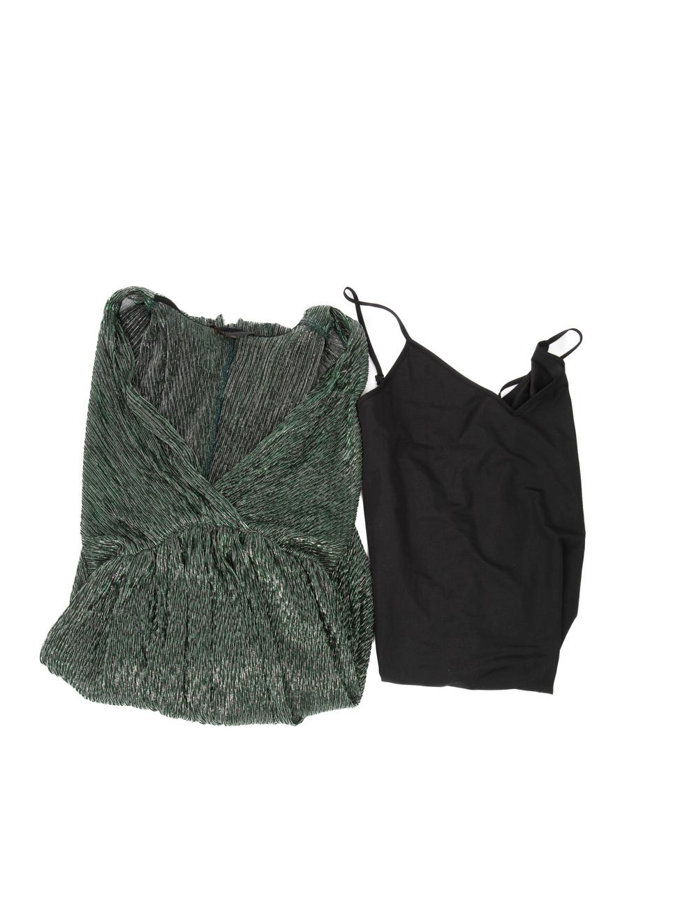Maje Green Metallic V-Neck Dress Size L For Sale 1