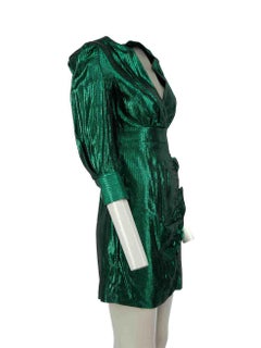 Maje Green Metallic V-Neck Mini Dress Size S